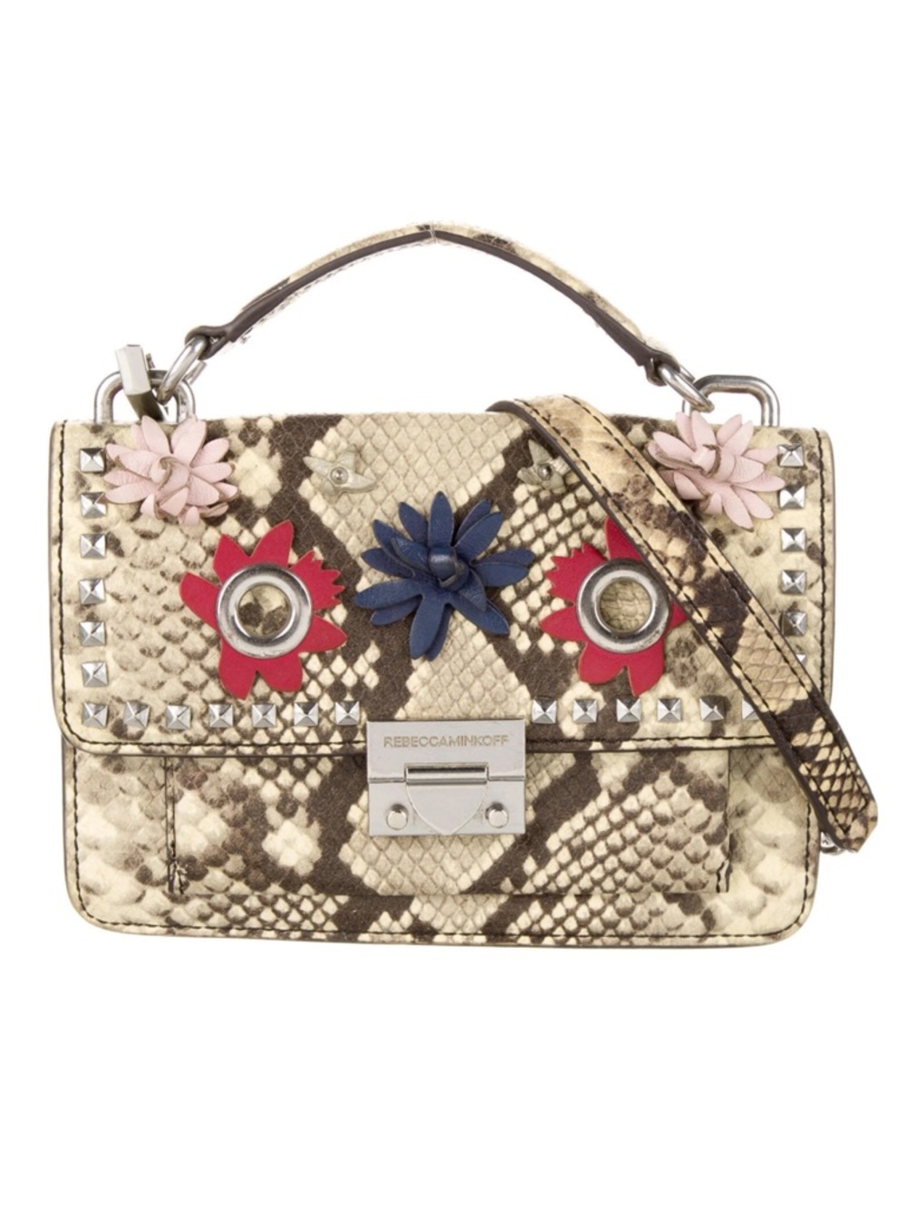 Rebecca Minkoff Snake-Print Small Christy Shoulder Bag with Floral and Studs